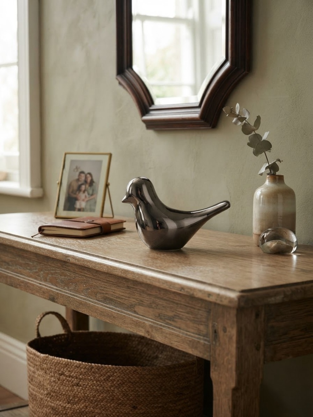 Decorative Ceramic Bird Accent in Metallic Gray